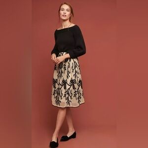 Anthropologie dRa Black and Cream Embroidered Skirt size Large